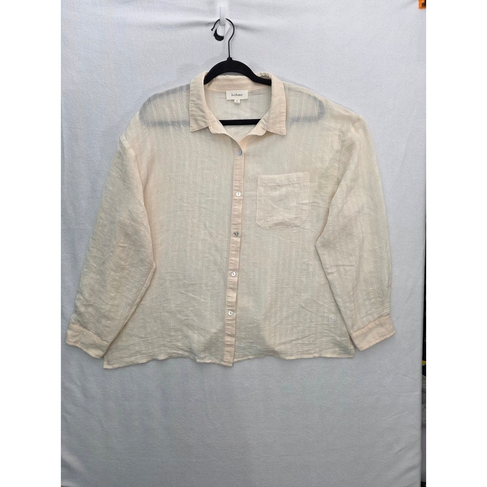 Bohme Button Down Shirt Textured Relaxed M Peach Boho Minimalist